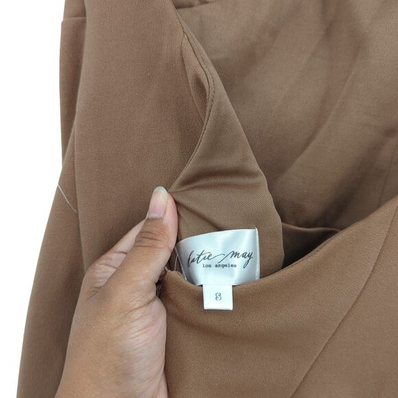 Katie May Women S Colette Gown Maxi Dress Cocoa Brown Sheer Bone Ruche Slit FLAW - Picture 8 of 11